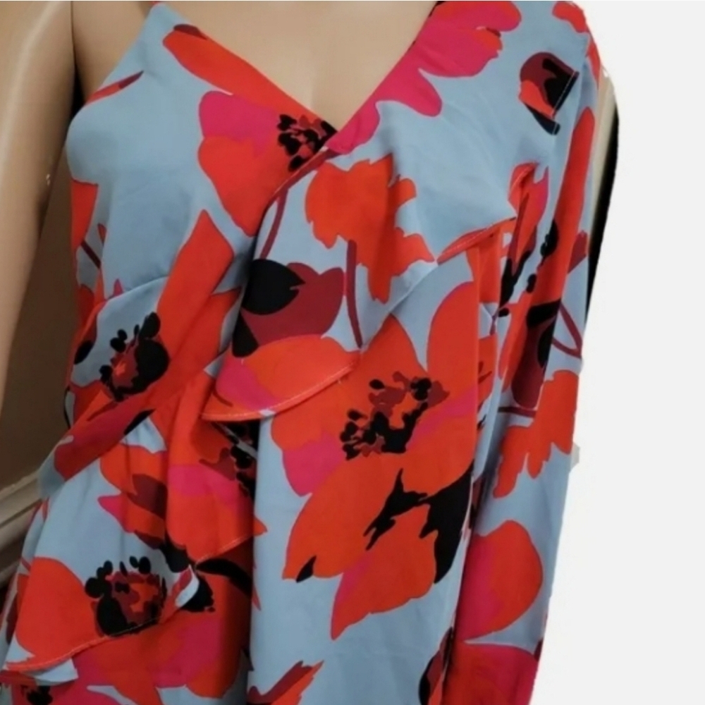 #140 NWOT Belle Sky Floral Ruffle One Shoulder Top - Size M